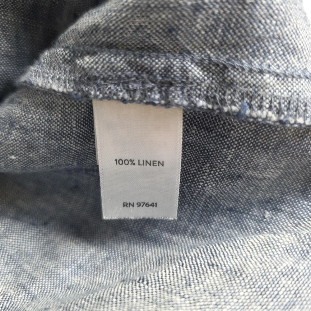 J Jill Love‎ Linen Womens XS Chambray Pocket Tie Linen Collared Button Coat Blue